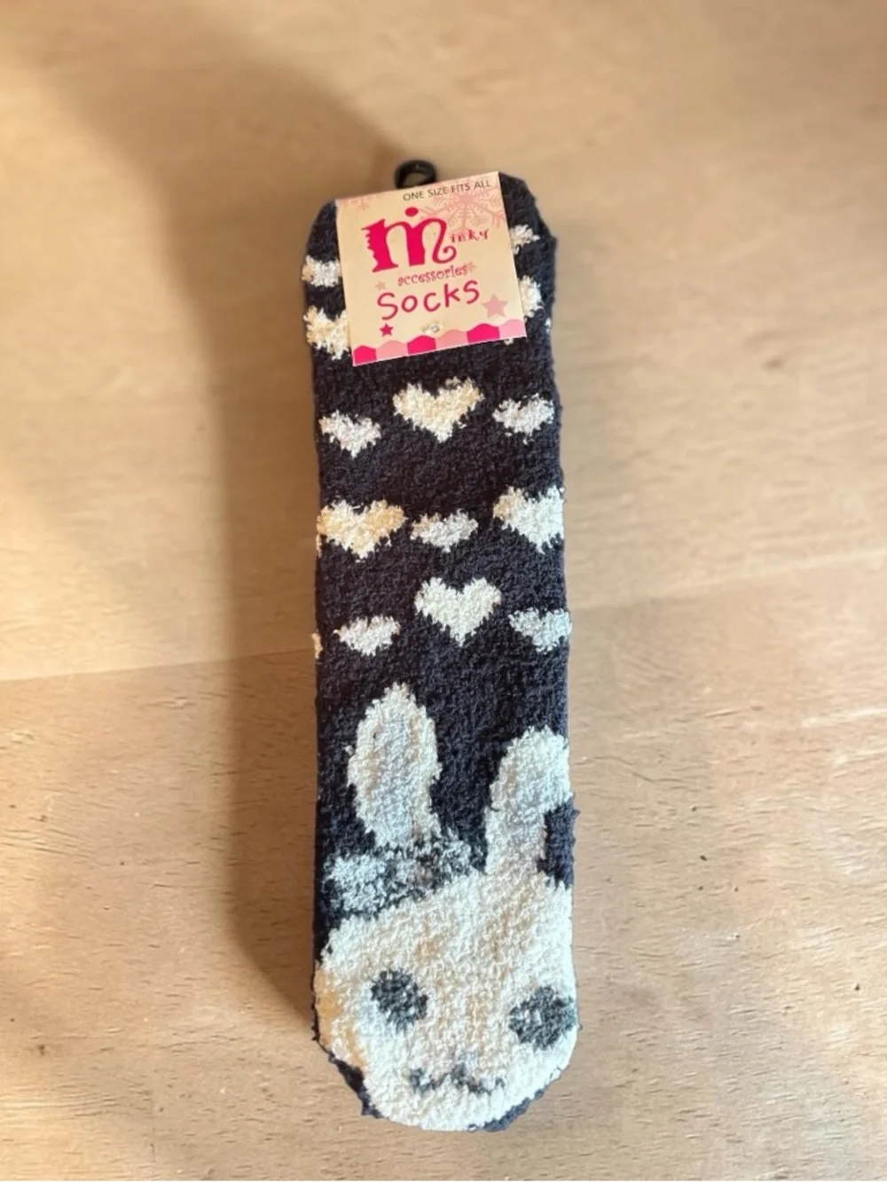 Heart & Bunny Cozy‎ Socks - Black & Cream